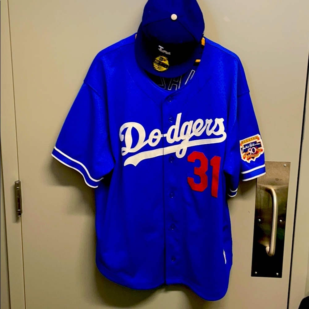 Mike piazza dodgers throwback jersey , hat